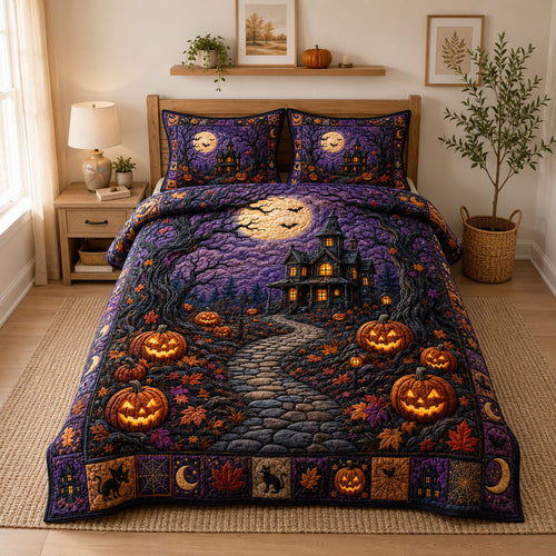 Haunted Mansion Pumpkin Path 3-Piece Quilted Bedding Set GFTOHNL1054