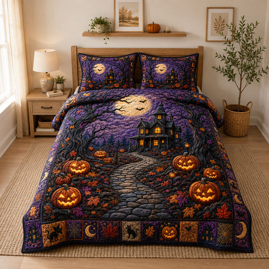 Haunted Mansion Pumpkin Path 3-Piece Quilted Bedding Set GFTOHNL1054