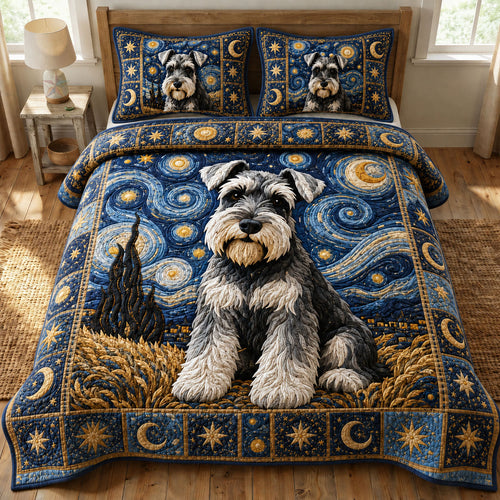 Starry Night Schnauzer Dog 3-Piece Quilted Bedding Set GFTOHNL1076