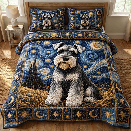 Starry Night Schnauzer Dog 3-Piece Quilted Bedding Set GFTOHNL1076
