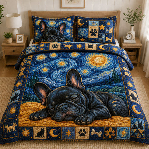Sleeping French Bulldog Starry Sky 3-Piece Quilted Bedding Set GFTOHNL1078