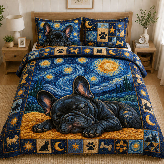 Sleeping French Bulldog Starry Sky 3-Piece Quilted Bedding Set GFTOHNL1078