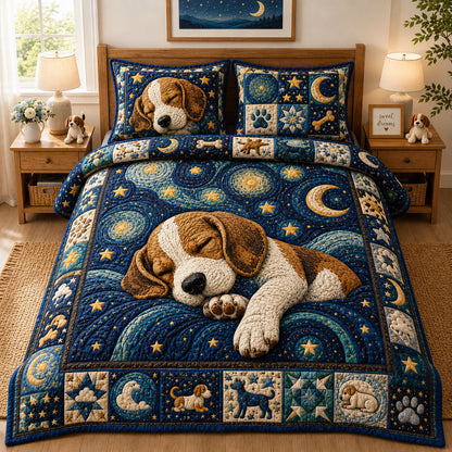 Dreamy Beagle Moonlight 3-Piece Quilted Bedding Set GFTOHNL1080