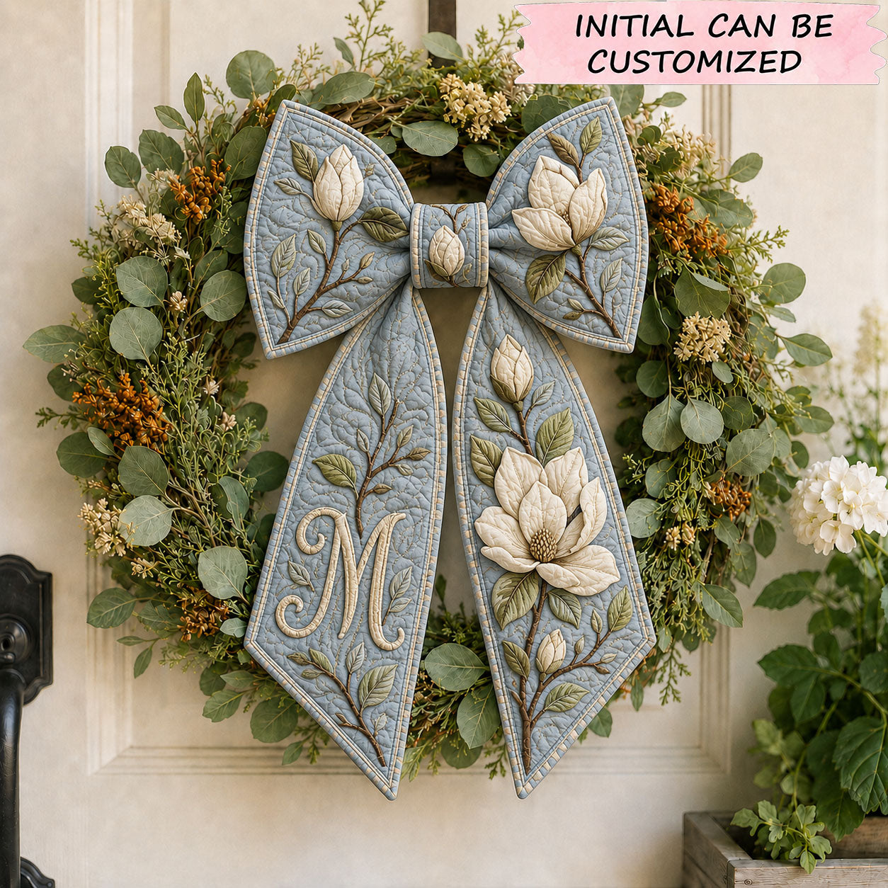 French Blue Magnolia Quilted Wreath Sash QTCUZ GFTOHNL1087