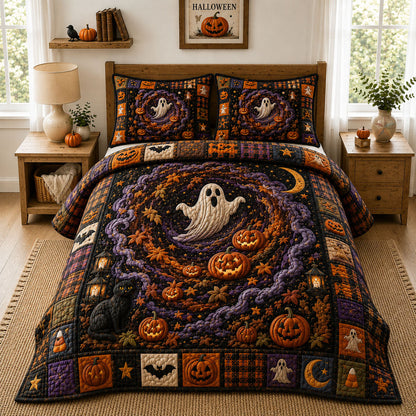 Ghost Pumpkin Vortex Halloween 3-Piece Quilted Bedding Set GFTOHNL1090