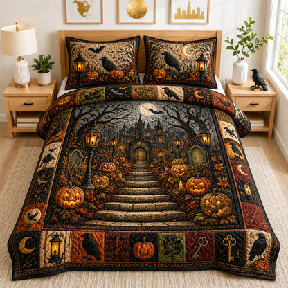Haunted Mansion Raven Pumpkin Halloween 3-Piece Quilted Bedding Set GFTOHNL1092