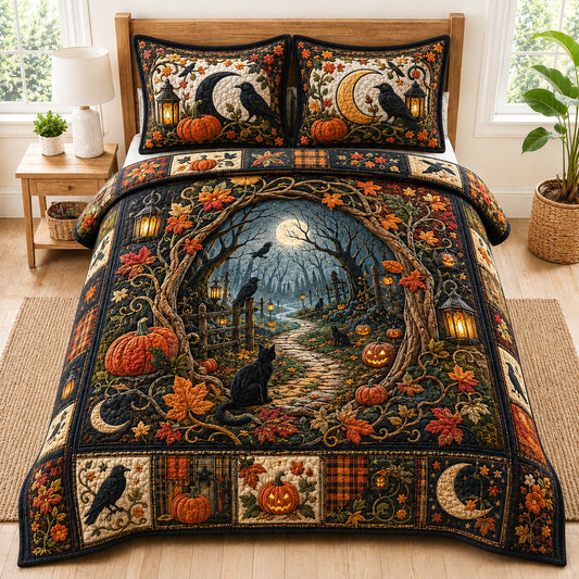 Halloween Pumpkin Forest Path 3-Piece Quilted Bedding Set GFTOHNL1095