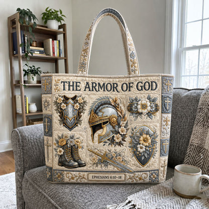Blue Gold Armor Of God Warrior Quilted Tote Bag GFTOHNL1118