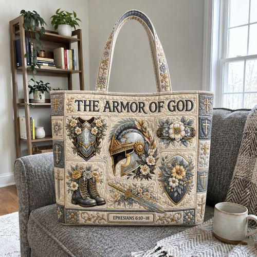 Blue Gold Armor Of God Warrior Quilted Tote Bag GFTOHNL1118
