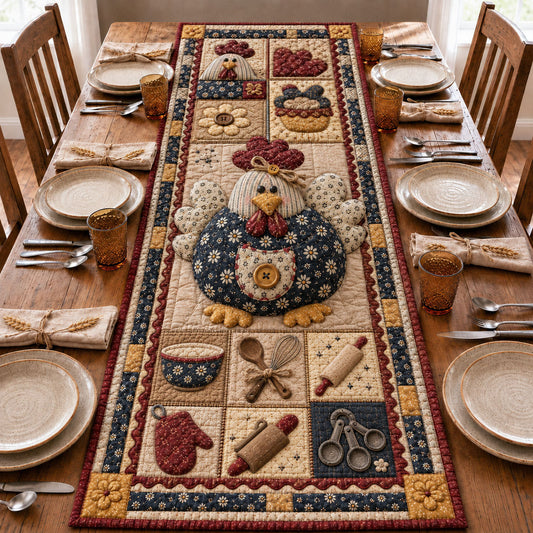 Vintage Hen Baking Patchwork Quilted Table Runner GFTOHNL1124