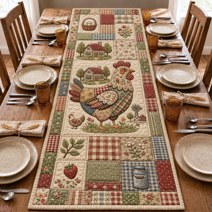 Farmhouse Floral Chicken Patchwork Quilted Table Runner GFTOHNL1126