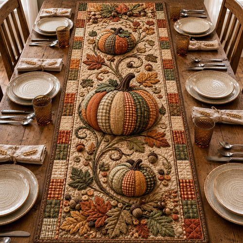 Rustic Plaid Pumpkin Vine Quilted Table Runner GFTOHNL1129