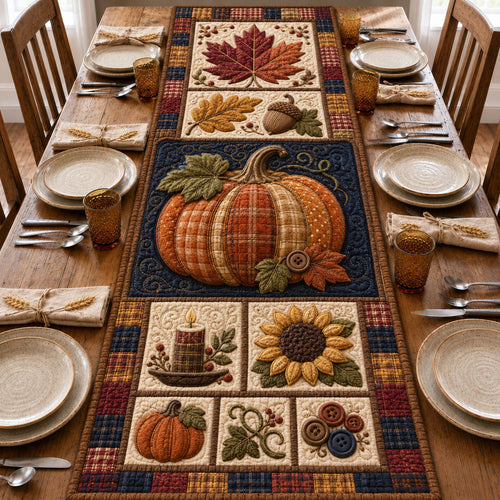 Navy Harvest Pumpkin Patchwork Quilted Table Runner GFTOHNL1130
