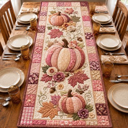 Blush Pink Pumpkin Floral Harvest Quilted Table Runner GFTOHNL1132