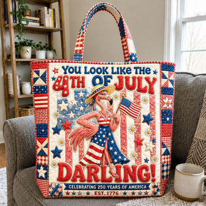 You Look Like The 4th Of July Flamingo Quilted Tote Bag GFTOHNL1135