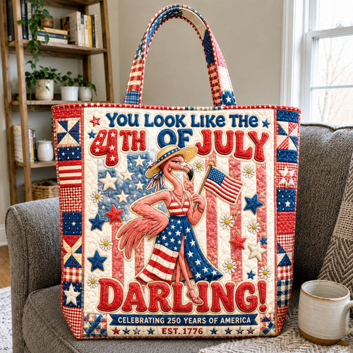 You Look Like The 4th Of July Flamingo Quilted Tote Bag GFTOHNL1135