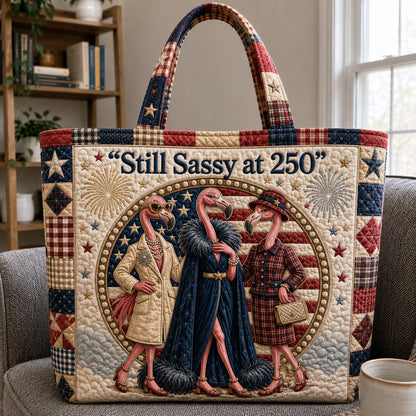 Still Sassy At 250 Patriotic Flamingo Quilted Tote Bag GFTOHNL1138