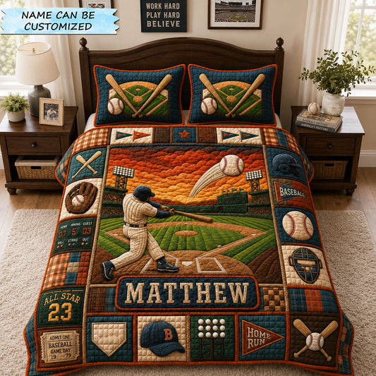 Personalized Baseball All Star Stadium 3-Piece Quilted Bedding Set GFTOHNL1170