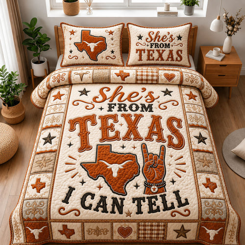 She’s From Texas Longhorn Spirit 3-Piece Quilted Bedding Set GFTOHNL1198