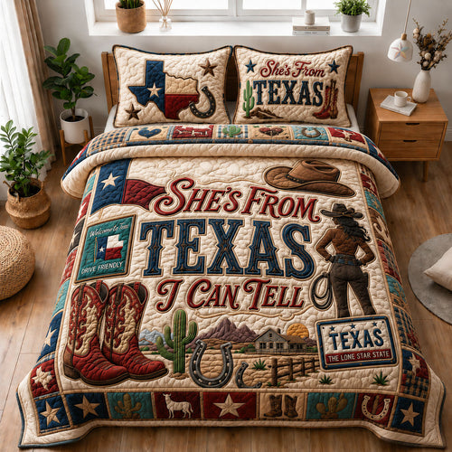 She’s From Texas Western Cowgirl 3-Piece Quilted Bedding Set GFTOHNL1202