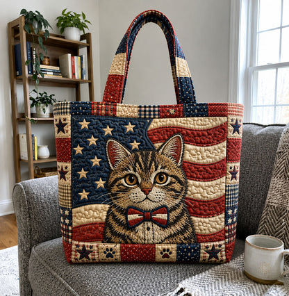 Patriotic Tabby Cat American Flag Quilted Tote Bag GFTOHNL1209