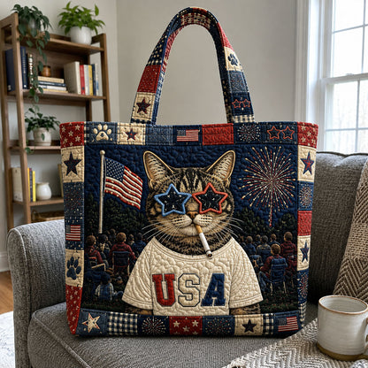 Cool USA Cat Fireworks Quilted Tote Bag GFTOHNL1213