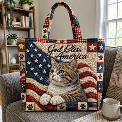 God Bless America Patriotic Cat Quilted Tote Bag GFTOHNL1215