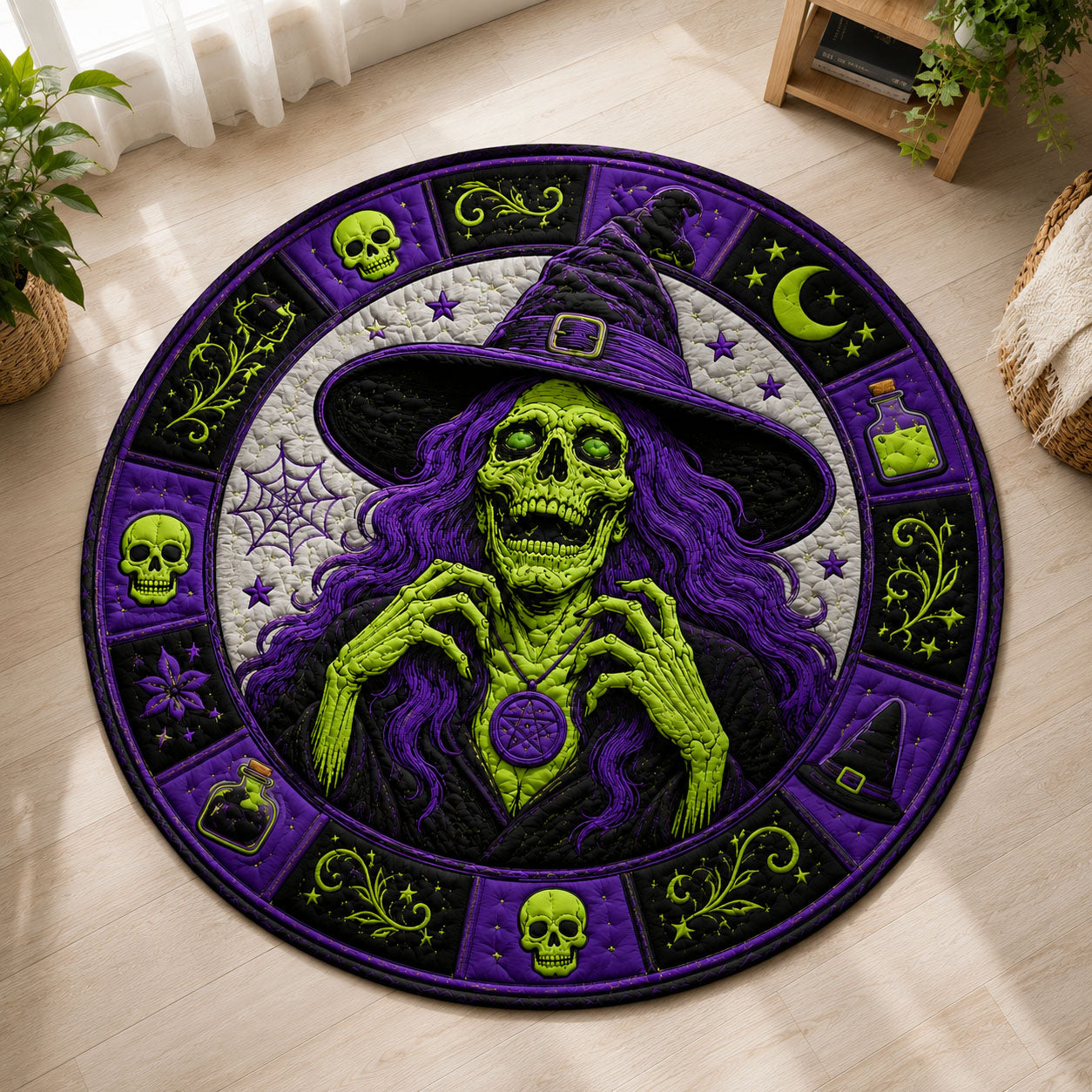 Purple Skeleton Witch Quilted Round Mat GFTOHNL1217