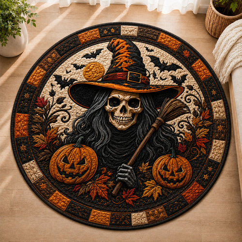 Skeleton Witch Autumn Pumpkin Quilted Round Mat GFTOHNL1219