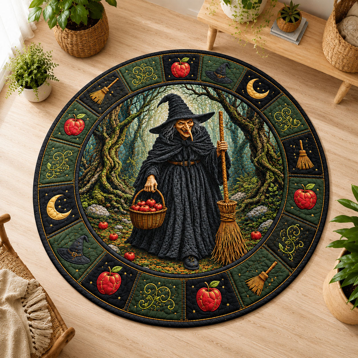 Apple Forest Witch Quilted Round Mat GFTOHNL1222