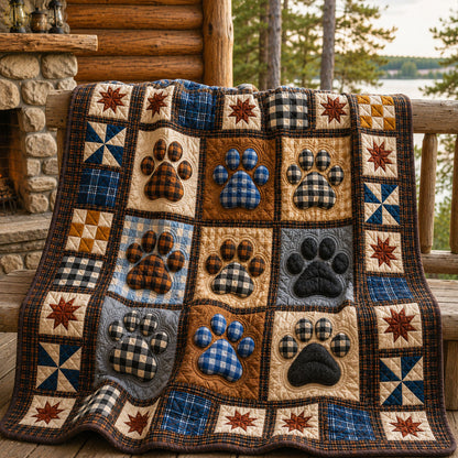 Rustic Plaid Dog Paw Patchwork Quilted Blanket GFTOHNL1237