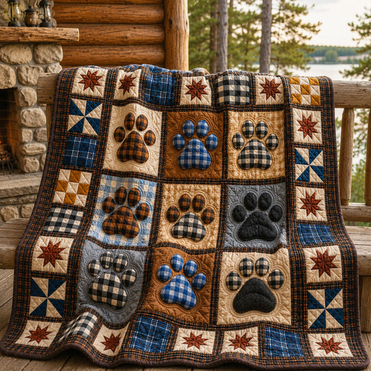 Rustic Plaid Dog Paw Patchwork Quilted Blanket GFTOHNL1237