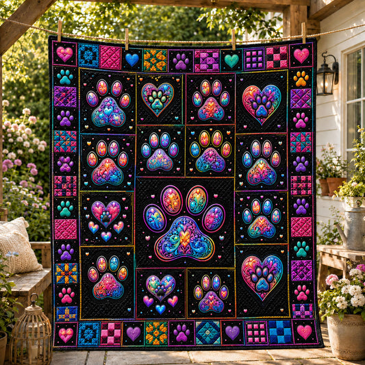 Neon Rainbow Dog Paw Mosaic Quilted Blanket GFTOHNL1241