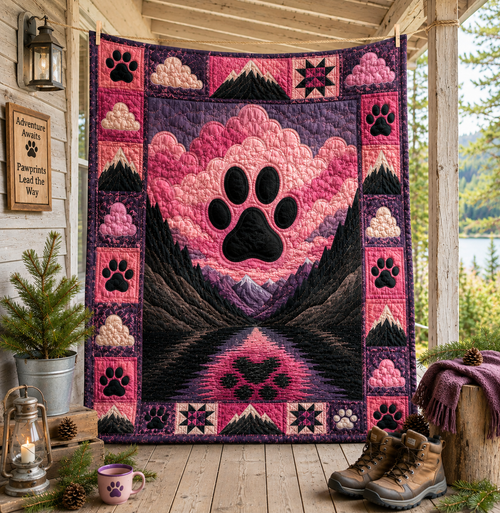 Pink Mountain Valley Dog Paw Quilted Blanket GFTOHNL1243