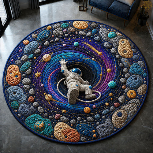 Astronaut Lost In The Cosmic Vortex Quilted Round Mat GFTOHNL1244