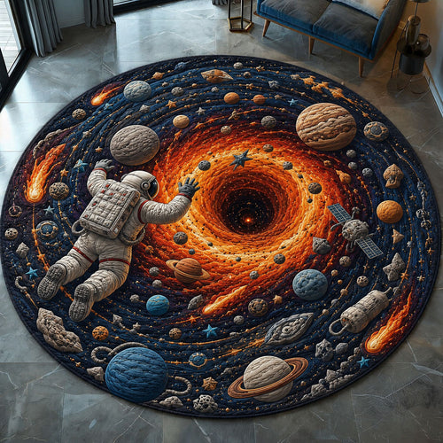Astronaut Drifting Into The Fire Galaxy Quilted Round Mat GFTOHNL1245
