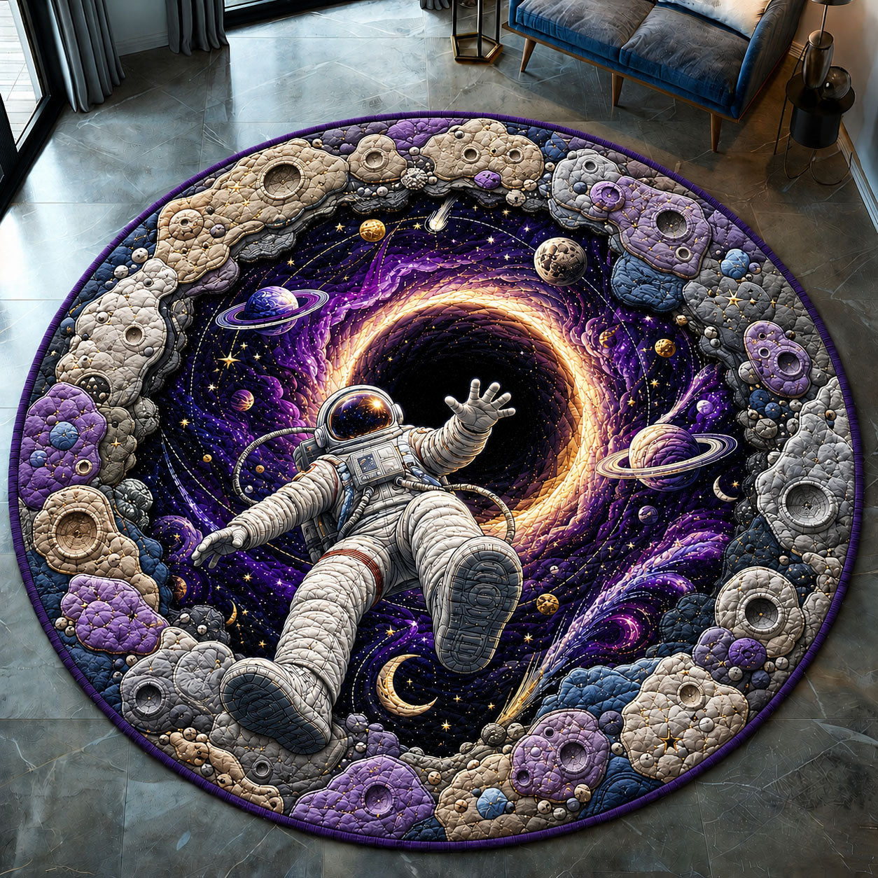 Astronaut Entering The Purple Wormhole Quilted Round Mat GFTOHNL1246