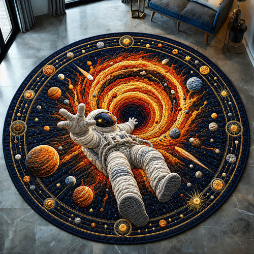 Astronaut Escaping The Solar Spiral Quilted Round Mat GFTOHNL1249