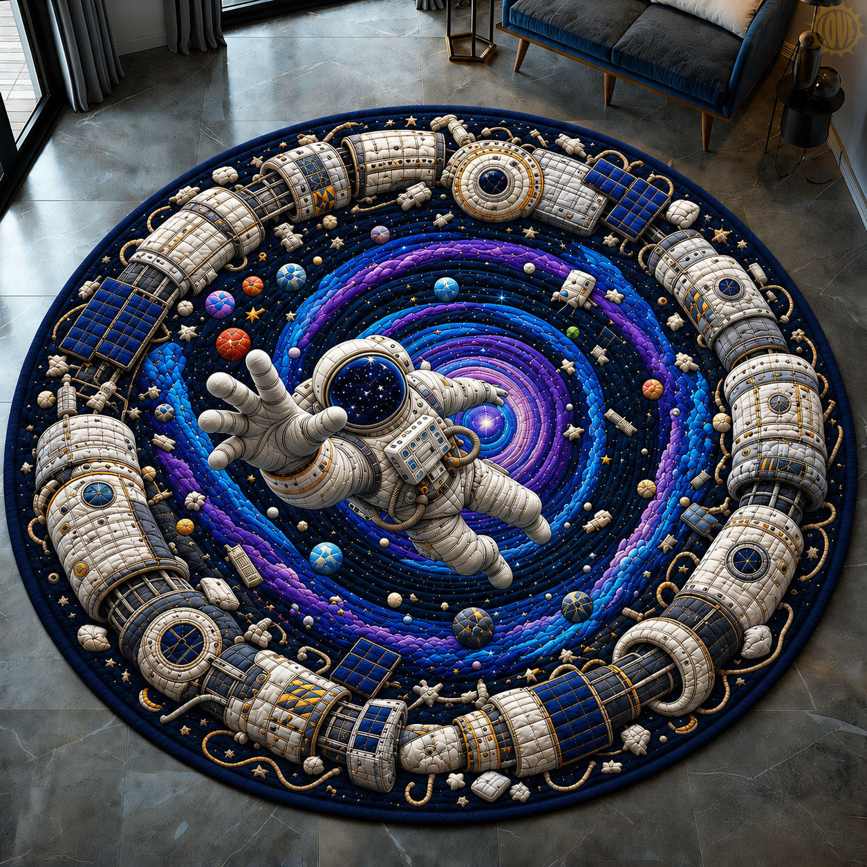 Astronaut Floating Beyond The Space Station Quilted Round Mat GFTOHNL1250