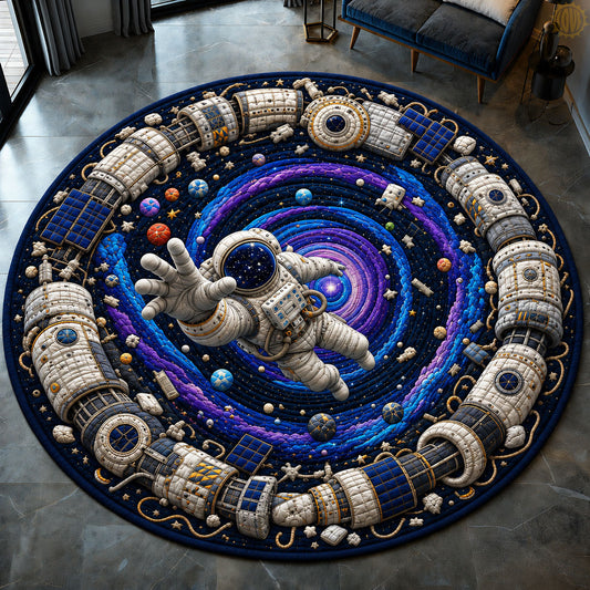 Astronaut Floating Beyond The Space Station Quilted Round Mat GFTOHNL1250