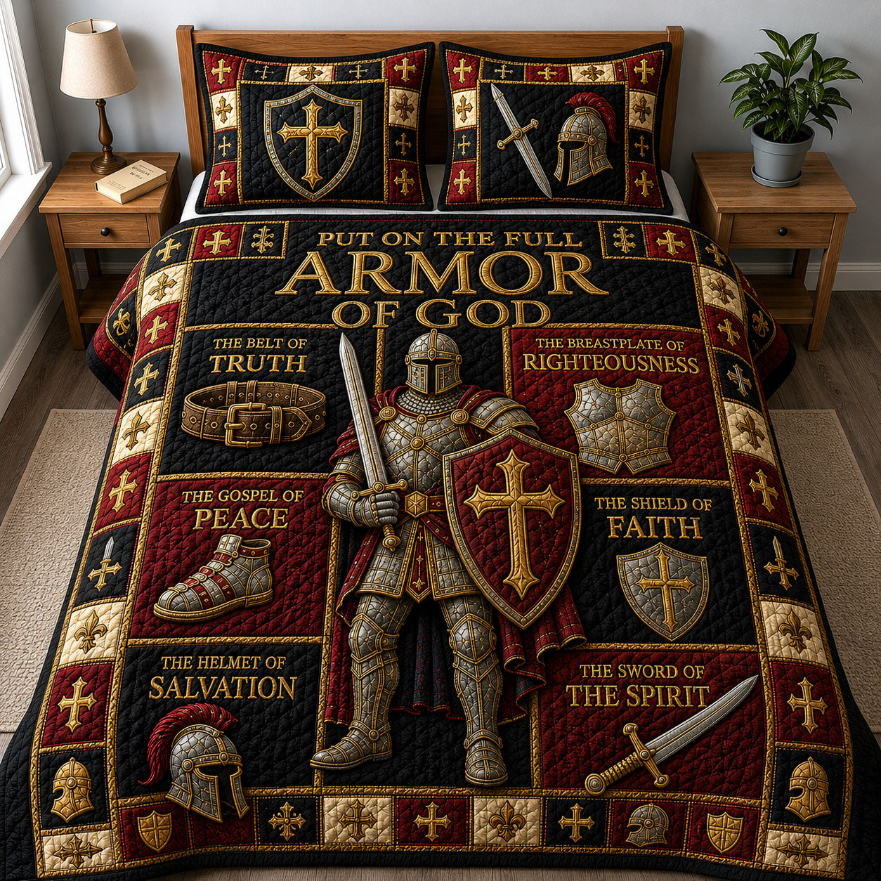 Put On Full Armor Of God 3-Piece Quilted Bedding Set GFTOHNL1274