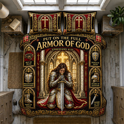 Gothic Cathedral Warrior Armor Of God 3-Piece Quilted Bedding Set GFTOHNL1292