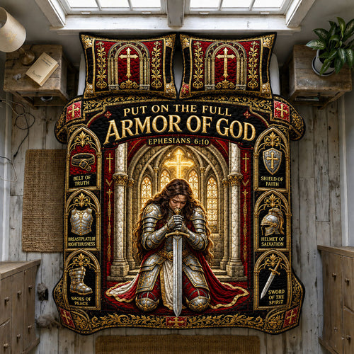 Gothic Cathedral Warrior Armor Of God 3-Piece Quilted Bedding Set GFTOHNL1292