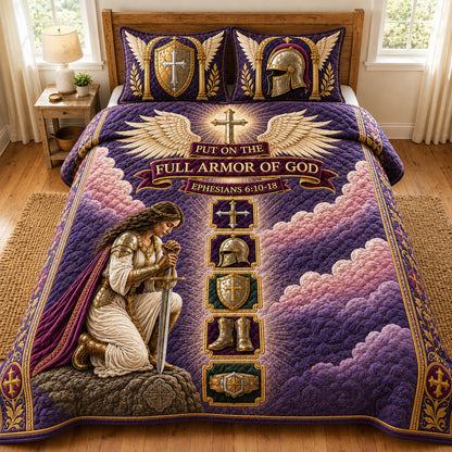 Purple Angel Wings Full Armor Of God 3-Piece Quilted Bedding Set GFTOHNL1299