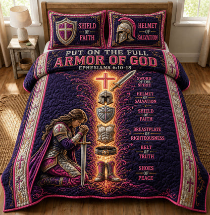 Pink Divine Power Armor Of God 3-Piece Quilted Bedding Set GFTOHNL1302