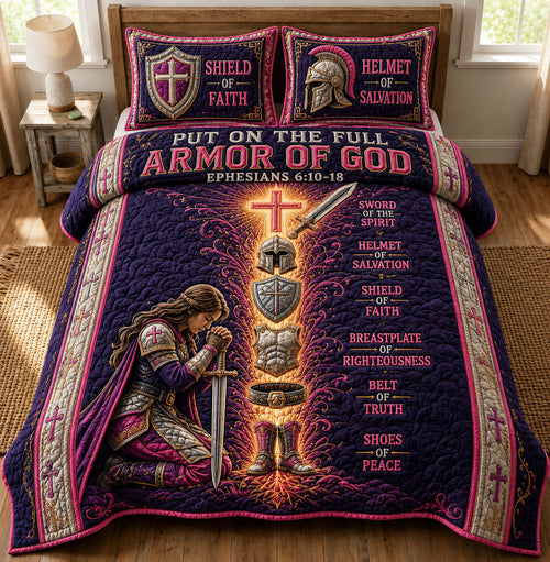 Pink Divine Power Armor Of God 3-Piece Quilted Bedding Set GFTOHNL1302