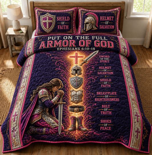 Pink Divine Power Armor Of God 3-Piece Quilted Bedding Set GFTOHNL1302
