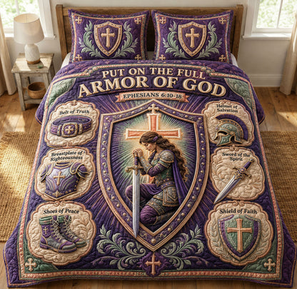 Vintage Purple Heirloom Armor Of God 3-Piece Quilted Bedding Set GFTOHNL1304