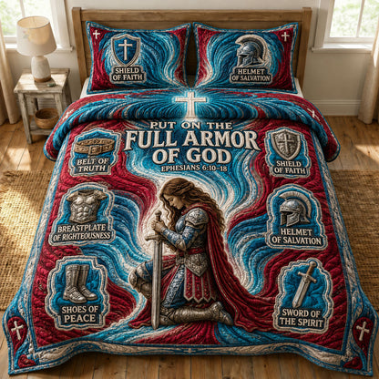 Teal Crimson Vortex Armor Of God 3-Piece Quilted Bedding Set GFTOHNL1305