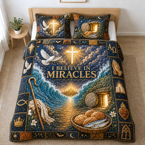 I Believe in Miracles Christian 3-Piece Quilted Bedding Set GFTOHNL1322